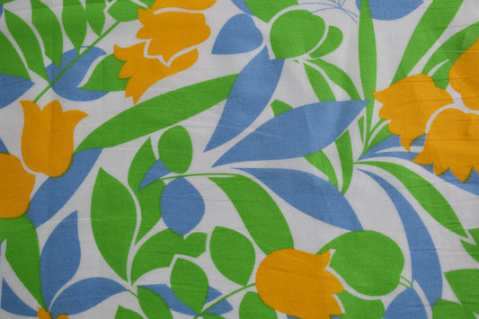 Popelina Algodón Estampado Floral Azul Verde Amarillo
