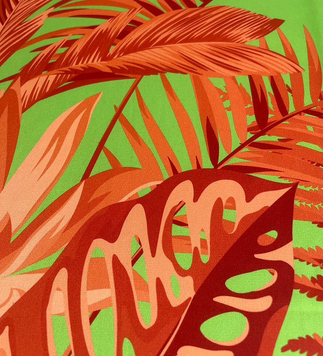 Seda Italiana Tropical Verde Pistacho Follaje Naranja