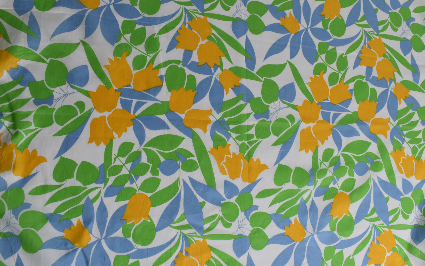 Popelina Algodón Estampado Floral Azul Verde Amarillo