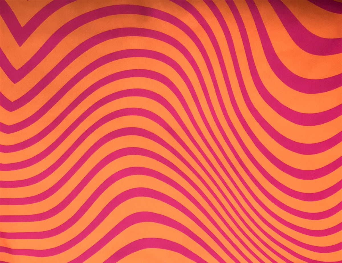 Seda Francesa Ondas Op Art Fucsia y Naranja