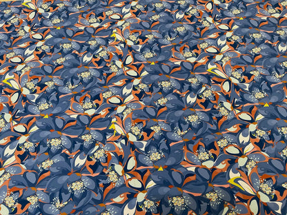 Seda Francesa Azul Hortensia con Naranja y Salmón