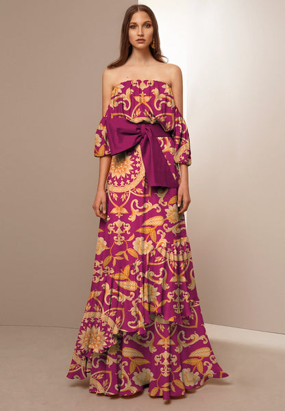 Seda Italiana Barroco Fucsia Oscuro Blanco y Dorado