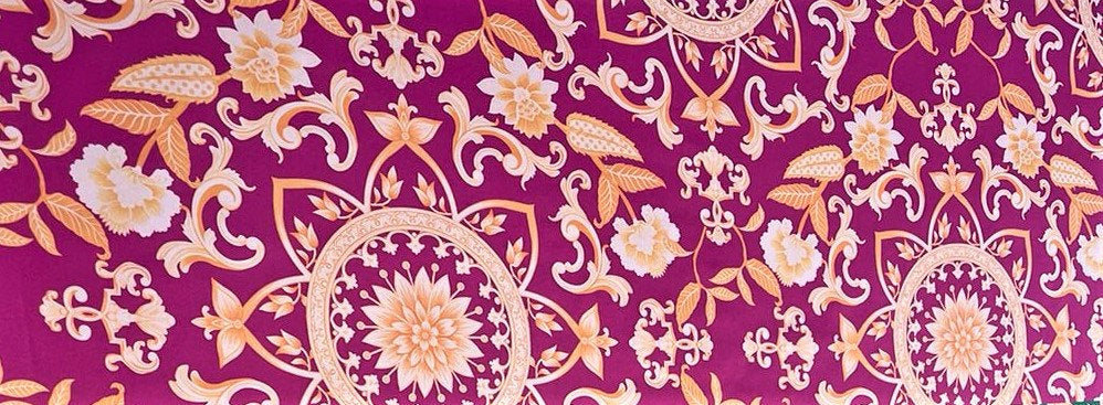 Seda Italiana Barroco Fucsia Oscuro Blanco y Dorado