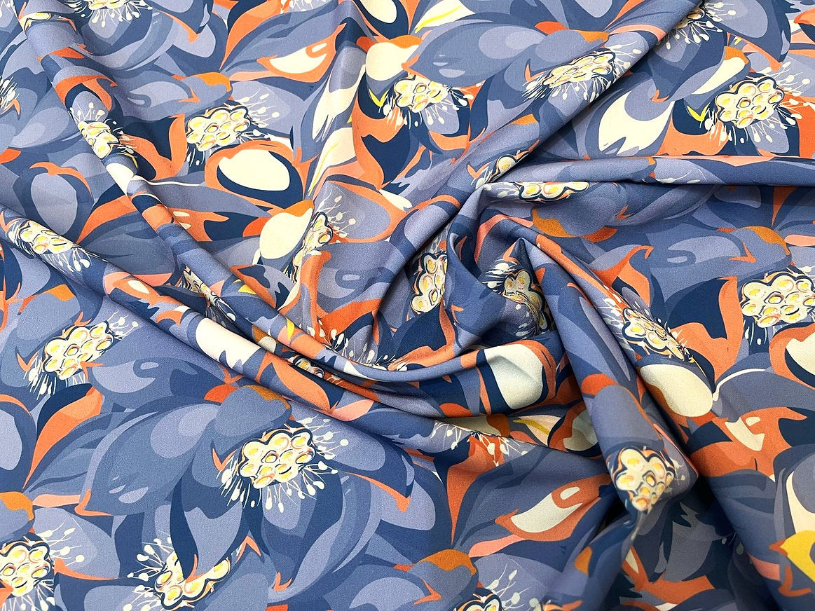 Seda Francesa Azul Hortensia con Naranja y Salmón