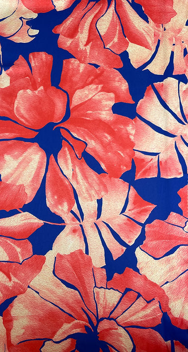 Seda Italiana Flor Acuarela Rosa Fondo Azul Rey