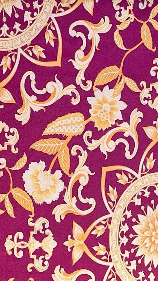 Seda Italiana Barroco Fucsia Oscuro Blanco y Dorado