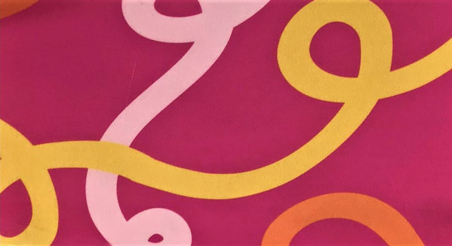 Seda Francesa Fucsia con Espirales Naranja, Amarillo y Rosa