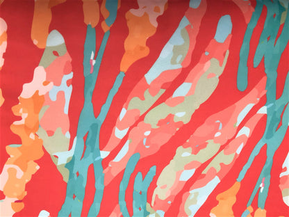 Seda Francesa Abstracta Coral con Turquesa y Tonos Pastel