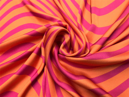 Seda Francesa Ondas Op Art Fucsia y Naranja