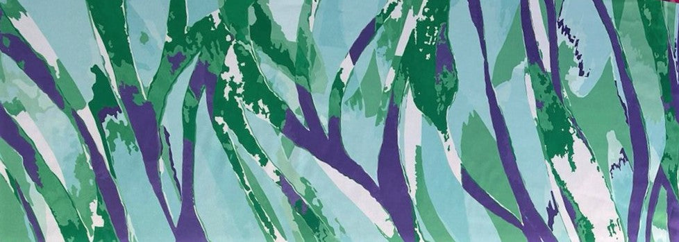 Seda Francesa Pinceladas Verde y Morado sobre Verde Menta