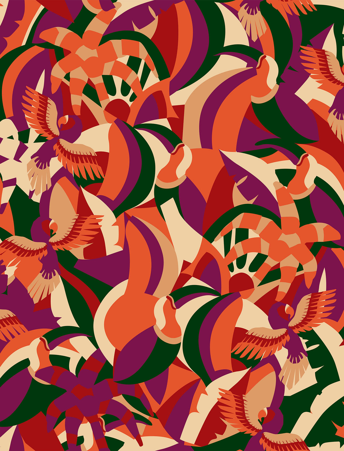 Seda Francesa  Estampado "Ave del Paraíso Tropical"