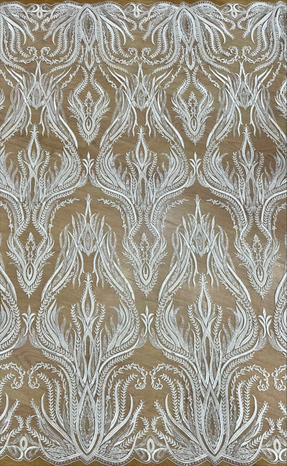 Tul Bordado Beige Barroco con Perlas y Espigas
