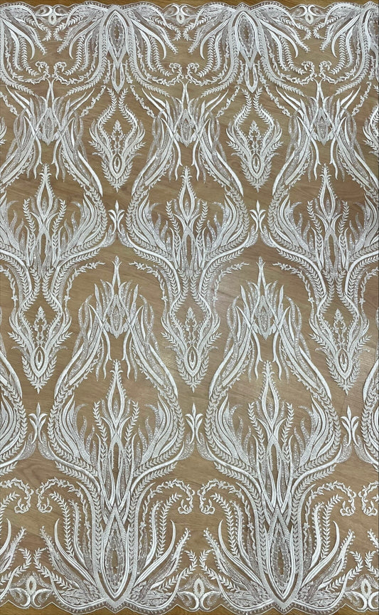Tul Bordado Beige Barroco con Perlas y Espigas