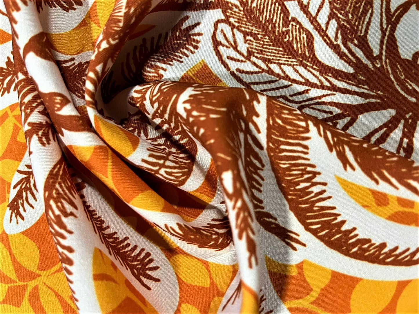 Seda Francesa Palmeras Estilo Grabado — Naranja y Celeste