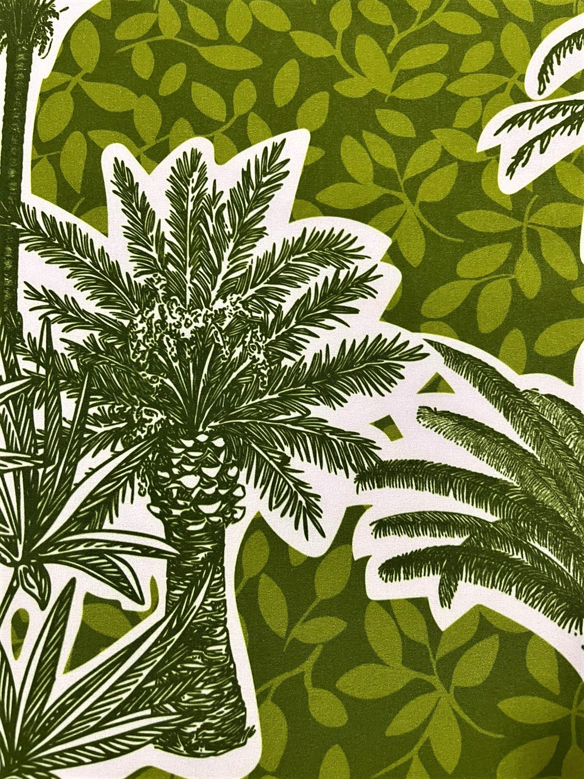 Seda Francesa Palmeras Estilo Grabado — Verde Seco