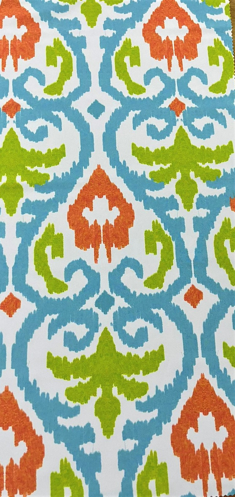 Seda Francesa Ikat Turquesa, Verde Limón y Naranja