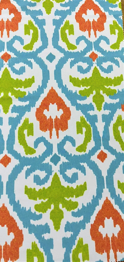 Seda Francesa Ikat Turquesa, Verde Limón y Naranja