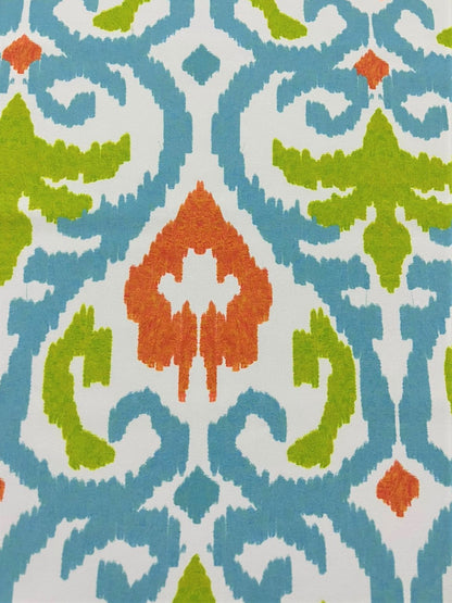 Seda Francesa Ikat Turquesa, Verde Limón y Naranja