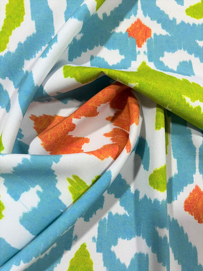 Seda Francesa Ikat Turquesa, Verde Limón y Naranja