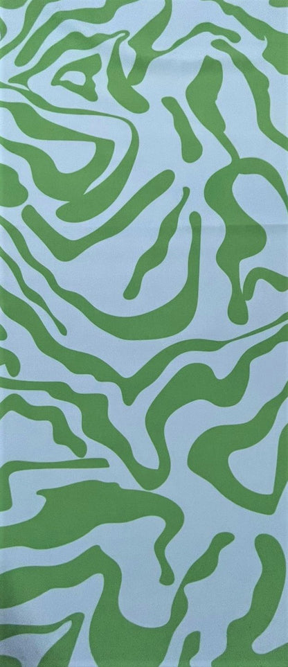 Seda Francesa Abstracta Ondas Verde y Azul Cielo
