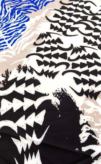 Seda Francesa Gráfica Negro, Arena y Azul Rey