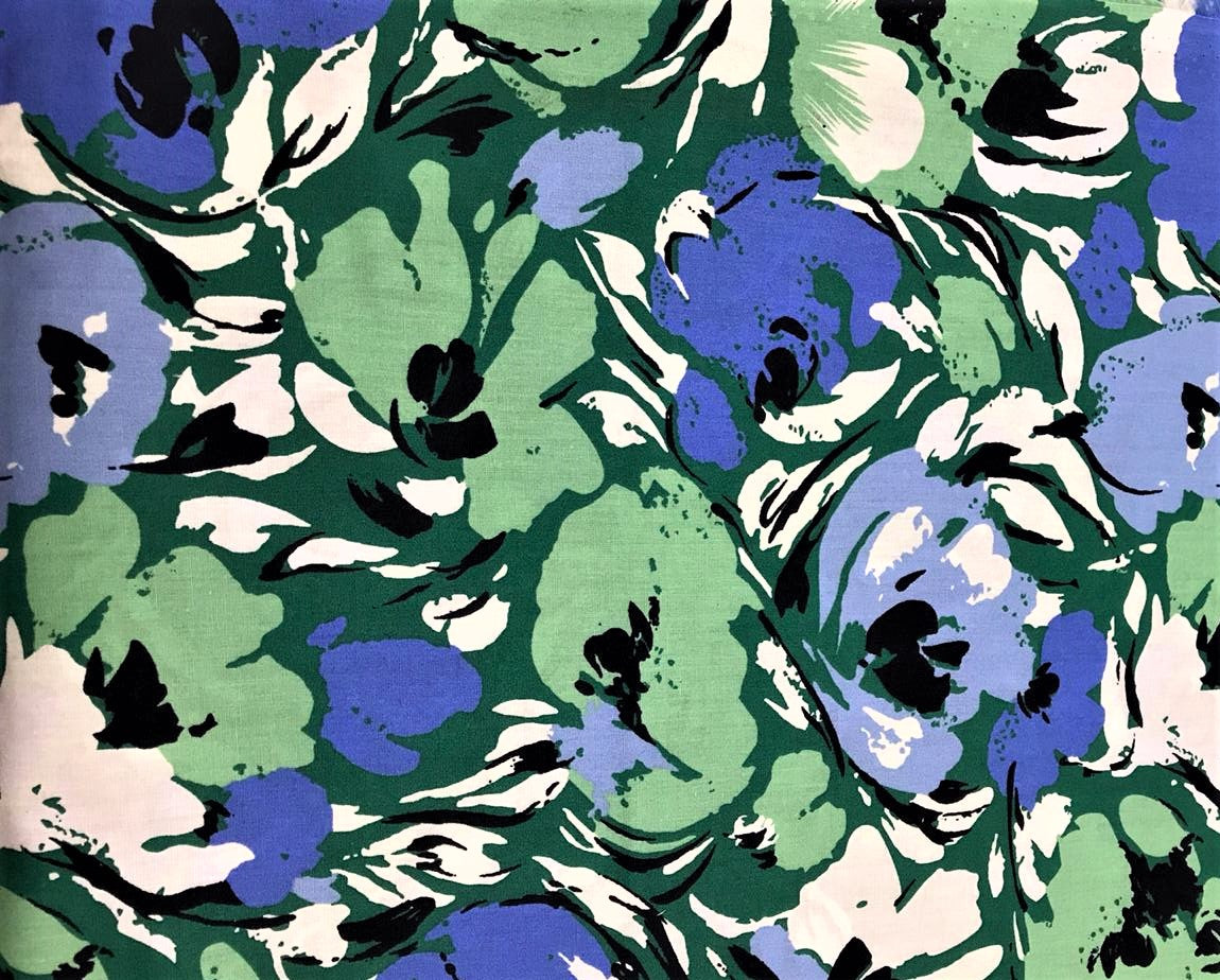 Popelina Floral Verde y Azul Estilo Pop Art
