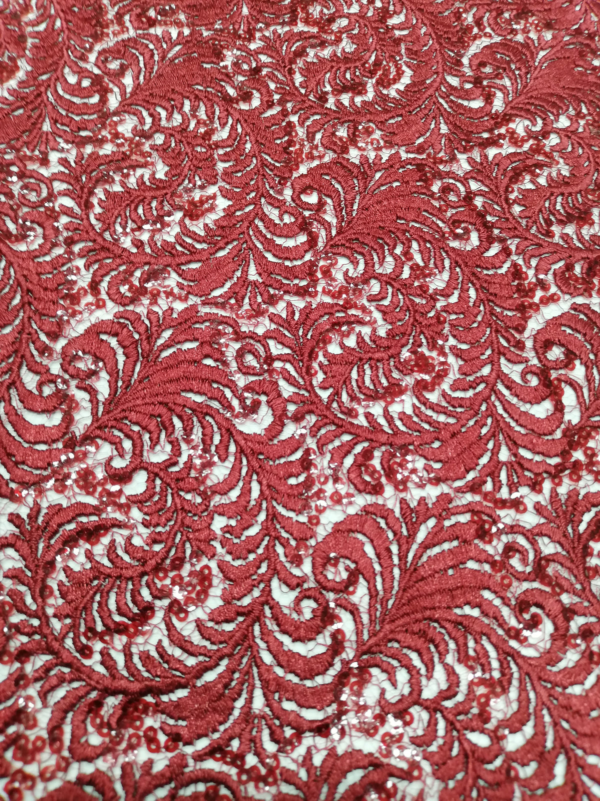 Encaje de Plumas con Lentejuelas Rojo y Salmón