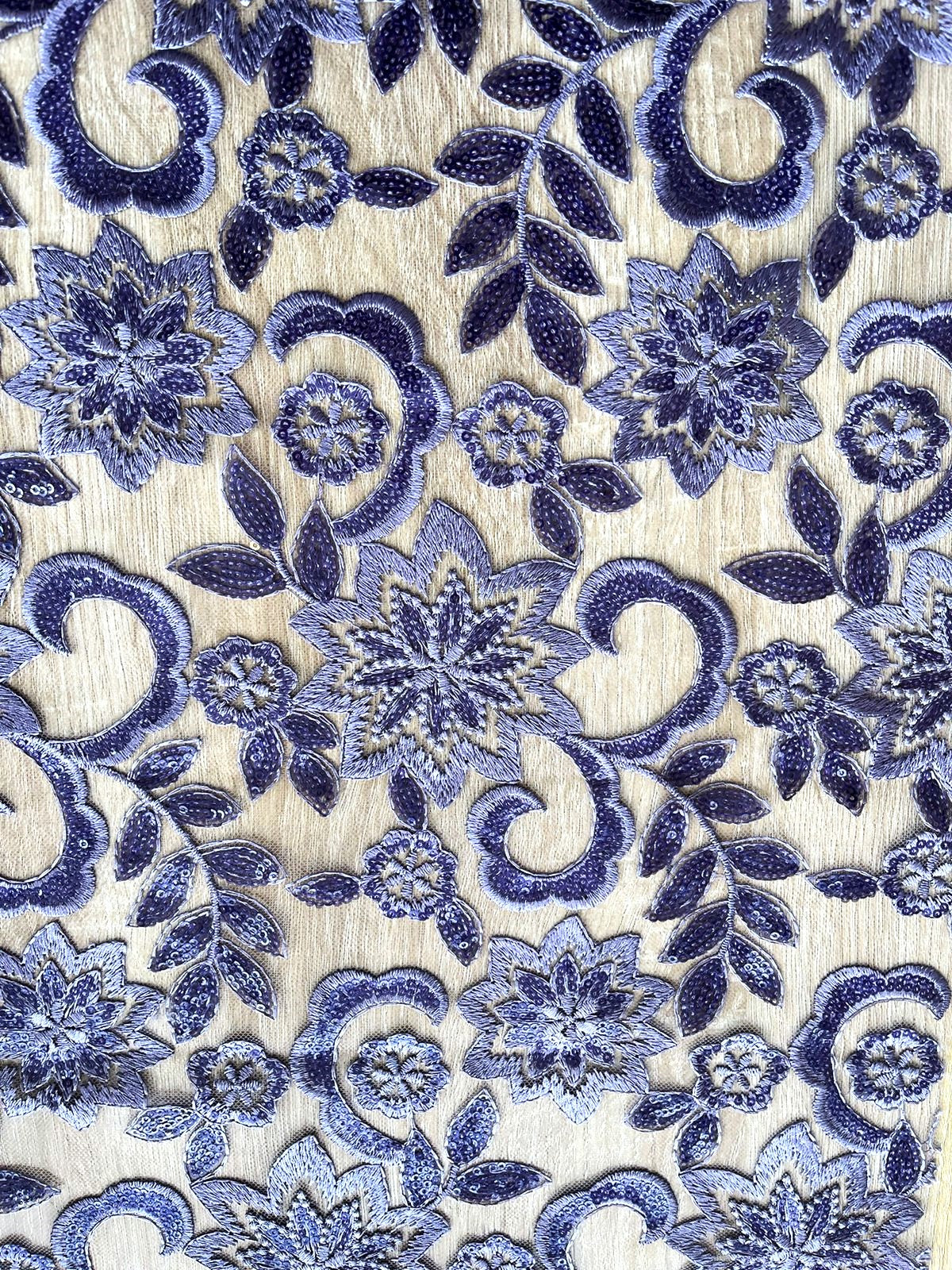 Tul Bordado Floral con Lentejuelas Lila y Vino